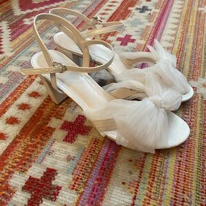 3 Inch White Bow Wedding Heels